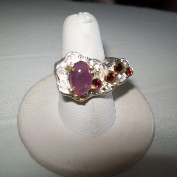 2CT NATURAL AFRICAN RUBY AND RHODOLITE COCKTAIL RING SIZE 7 - Picture 2 of 7